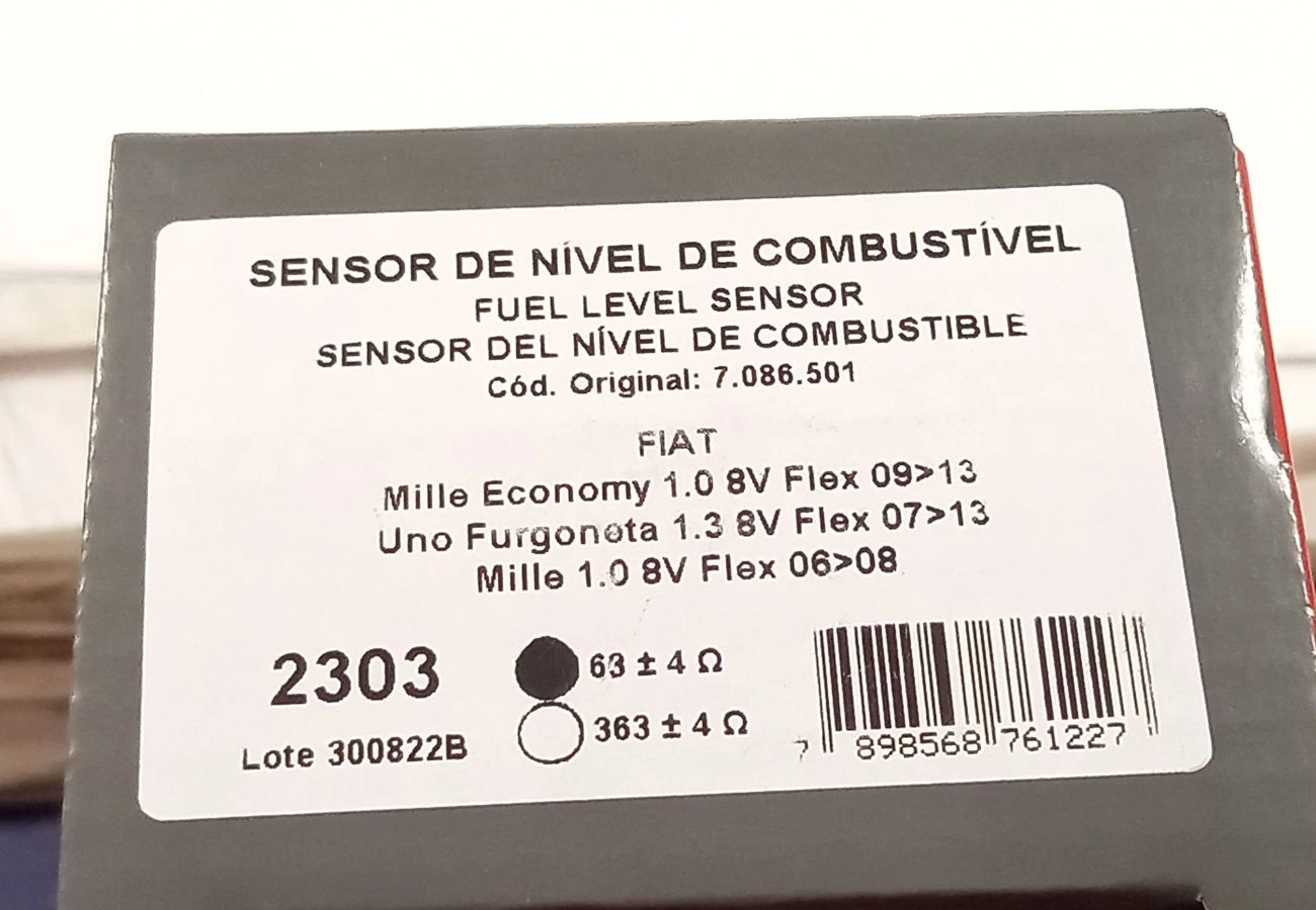 SENSOR/BOIA DE NÍVEL COMBUSTÍVEL FIAT UNO 1.0 8V 06/13 MPI - UNO 1.3 8V 07/13 - MILLE ECONOMY 07/13