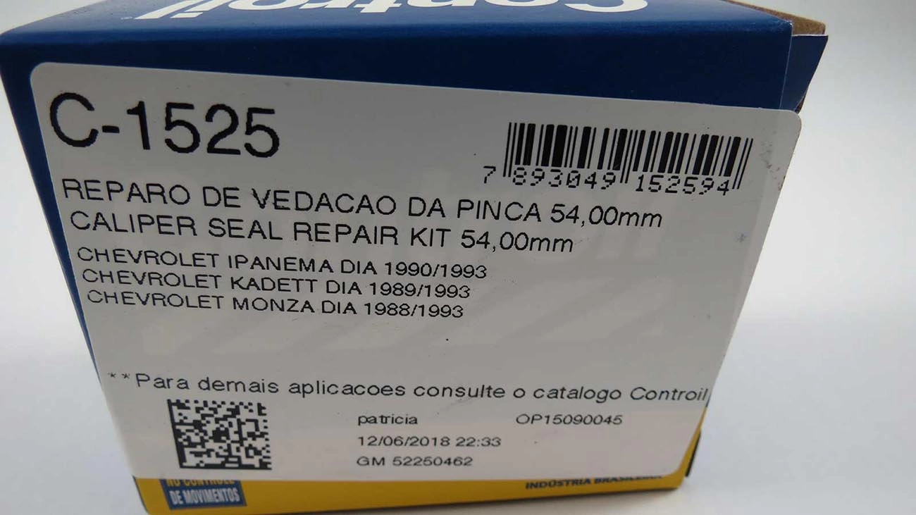 REPARO VEDAÇÃO PINÇA 54.00MM CILINDRO RODA GM MONZA/KADETT/IPANEMA 88/93 FREIO DISCO 54MM DIANTEIRO