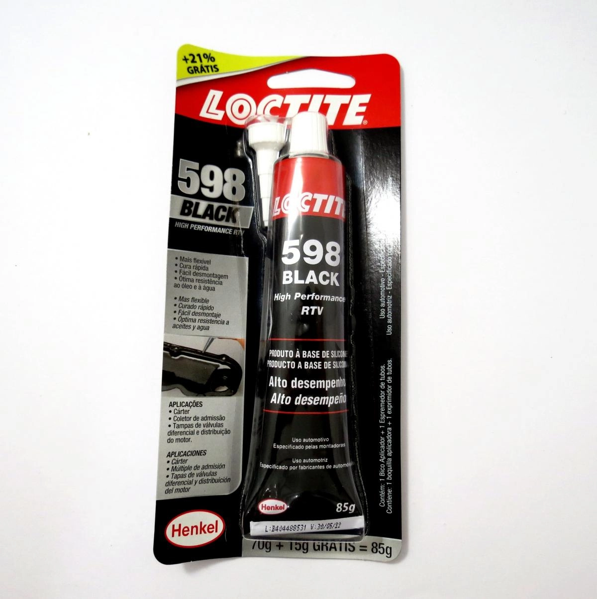 LOCTITE ADESIVO SILICONE 598 ALTA TEMPERATURA PRETO BLACK - 85G CAIXA COM 12