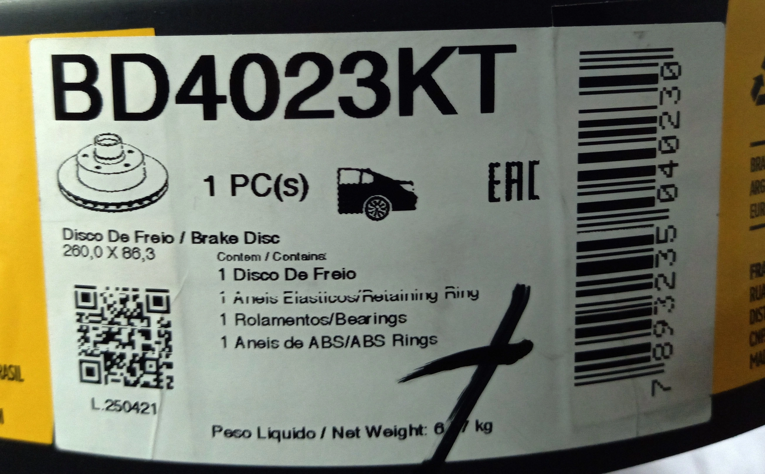 KIT DISCO FREIO TRASEIRO COM ROLAMENTO SÓLIDO 260MM 5 FUROS RENAULT FLUENCE 2010/