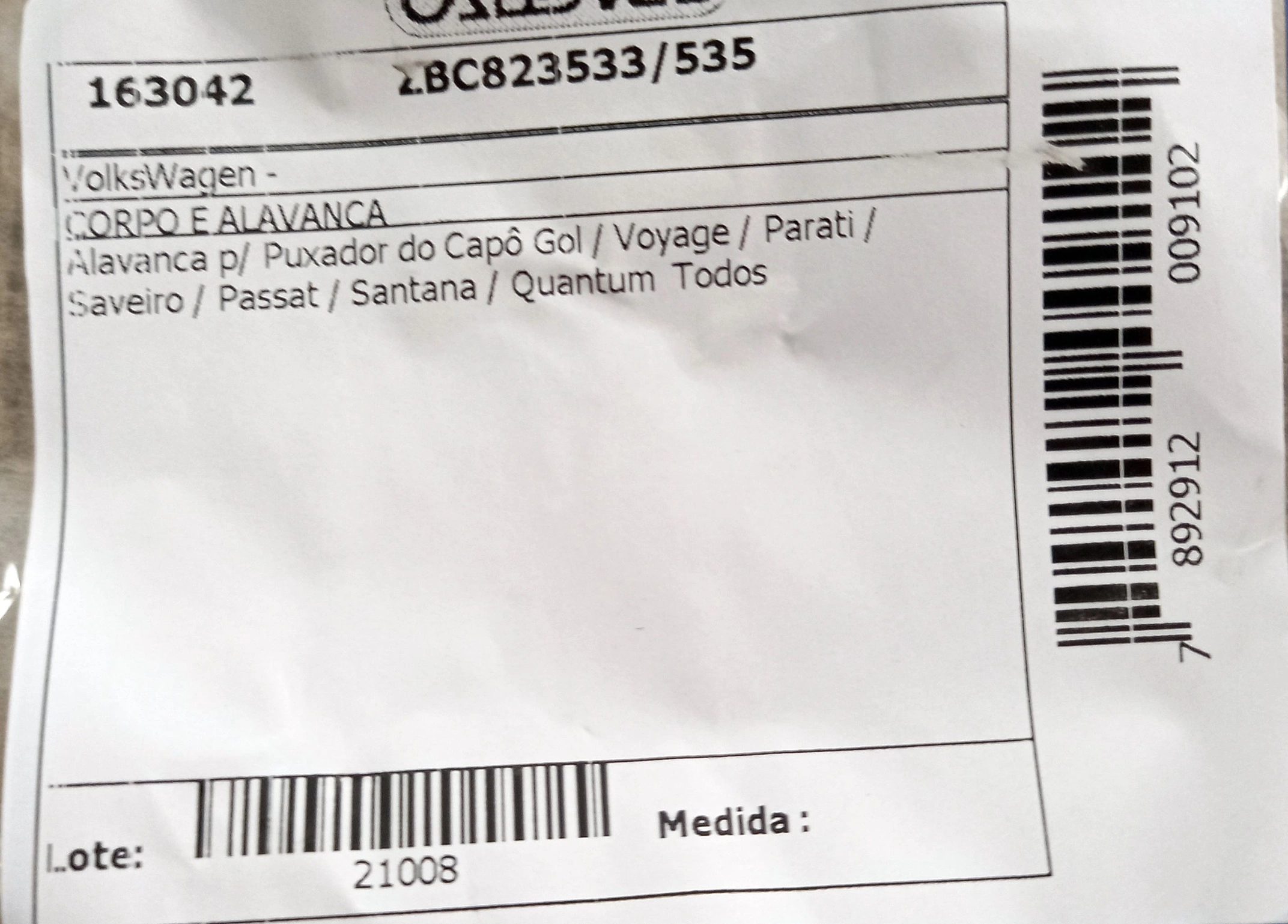 ALAVANCA CAPO VW GOL/VOYAGE/PASSAT/SANTANA - TODOS