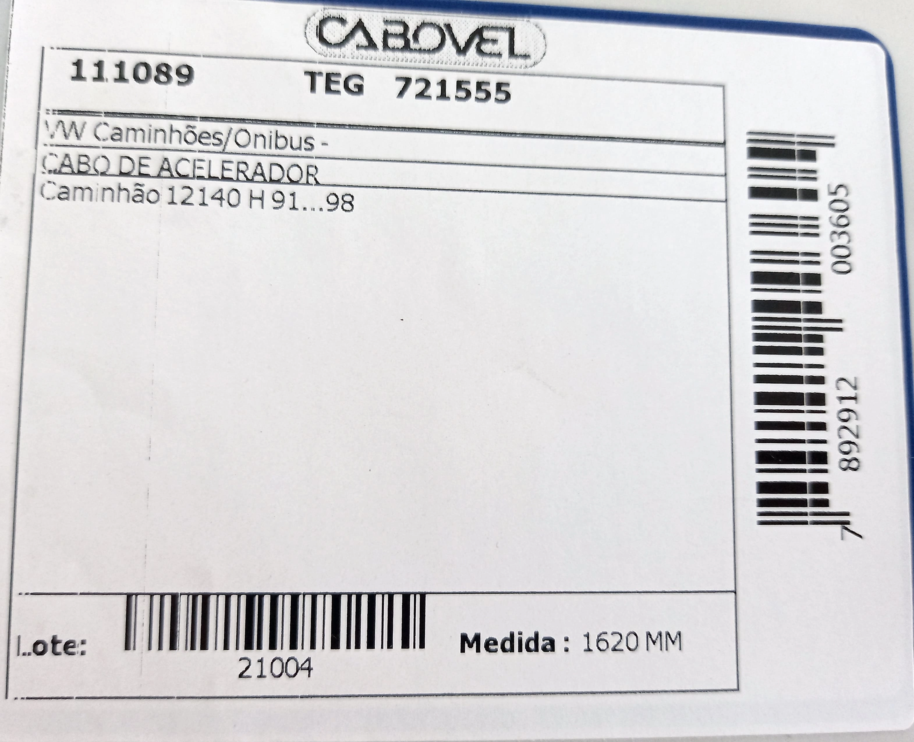 CABO ACELERADOR 1620MM VW 12.140 H 91/98