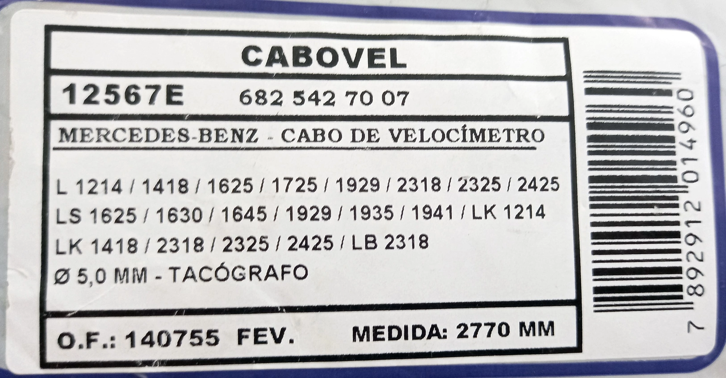 CABO TACOGRAFO MB 1214/1418/1625/1630/1645/1725/1929/1935/1941 2770MM