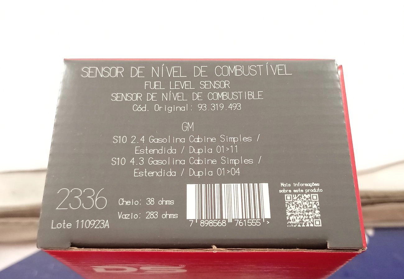 SENSOR/BOIA DE NÍVEL COMBUSTÍVEL GM S-10 2.4 8V 2001/2011 - S-10 4.3 12V 2001/2004 GASOLINA