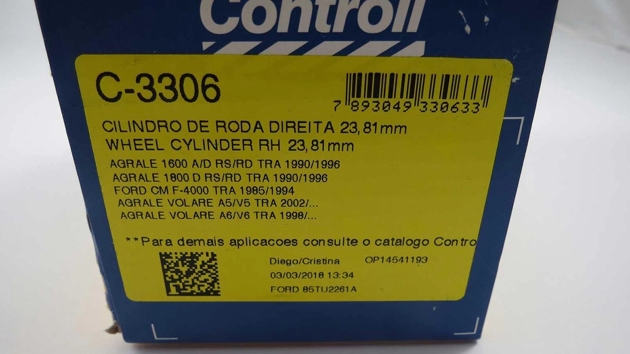 CILINDRO RODA FREIO TRASEIRO LADO DIREITO TRASEIRA DIREITA AGRALE 1600/1800 90/96 FORD F-4000 85/94 15/16 23,81MM