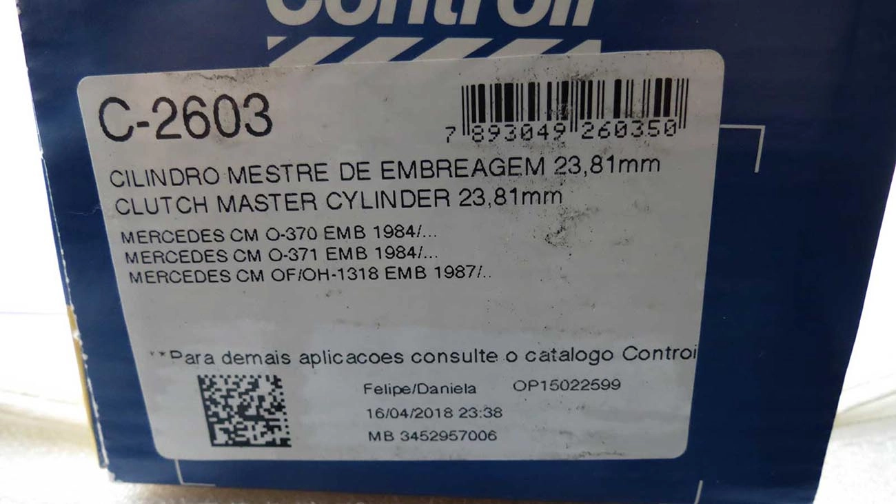 CILINDRO MESTRE EMBREAGEM 23,81MM MB 370/371 84/ 1318 87/ 15/16"