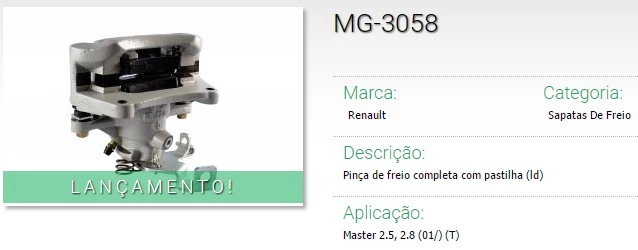 PINCA DE FREIO TRASEIRA DIREITA COMPLETA RENAULT MASTER 2.5/2.8 2001/2012
