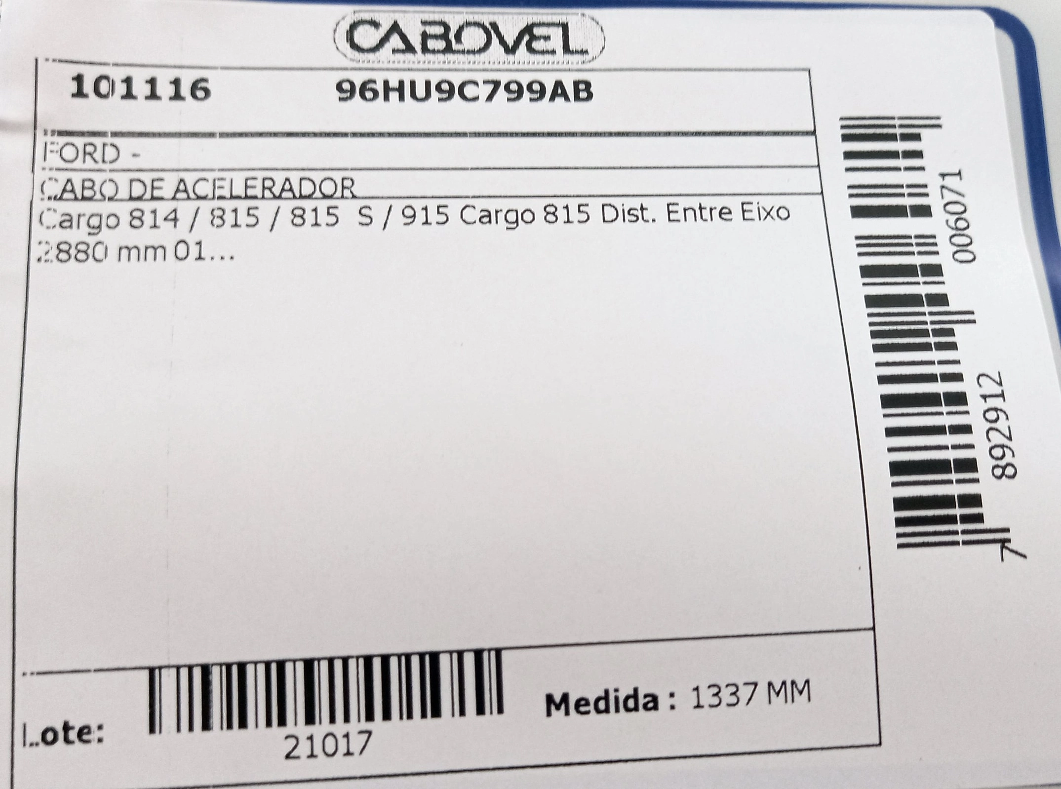 CABO ACELERADOR 1337MM FORD CARGO 814
