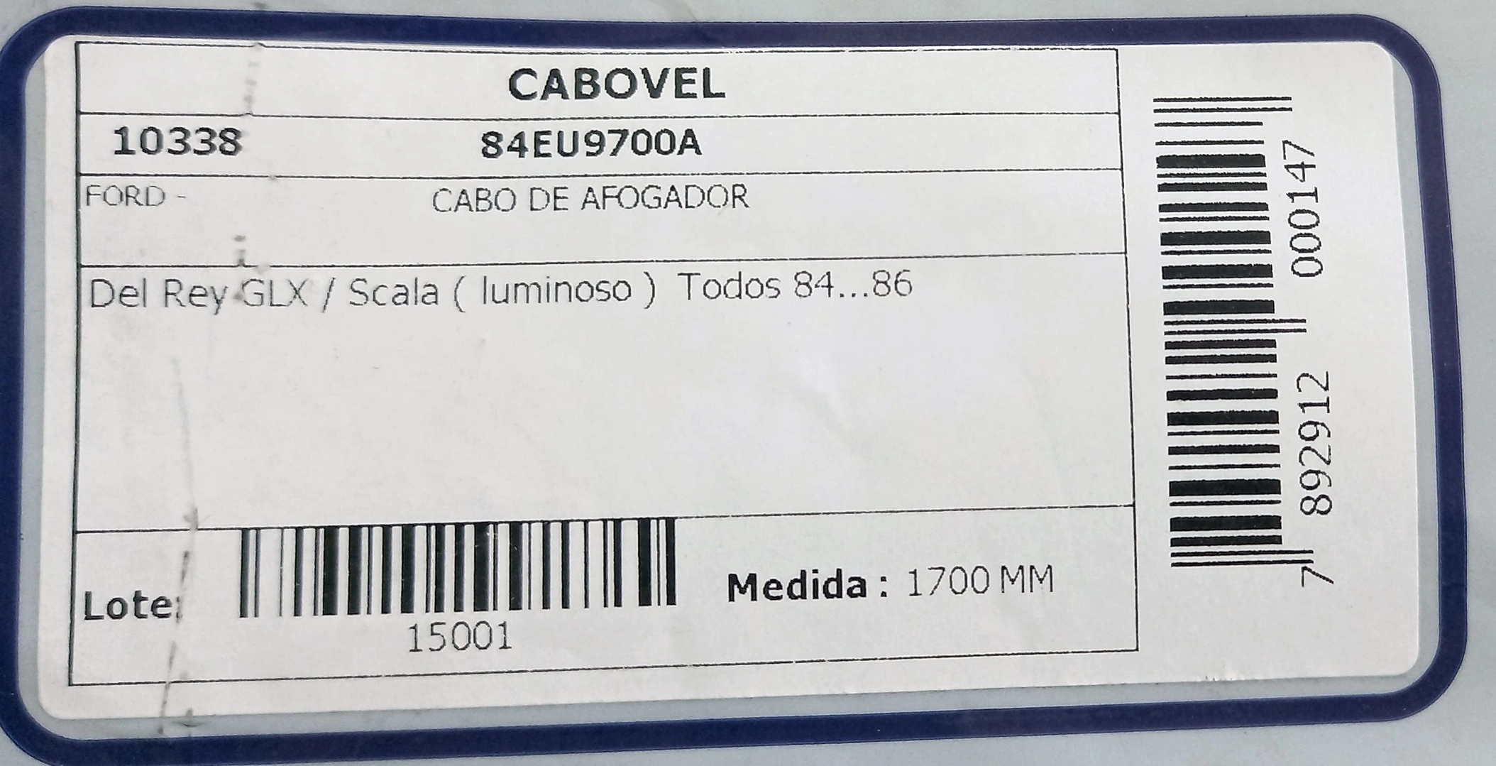 CABO AFOGADOR 1700MM COM LUMINOSO FORD DEL REY GLX/SCALA 1984/1986