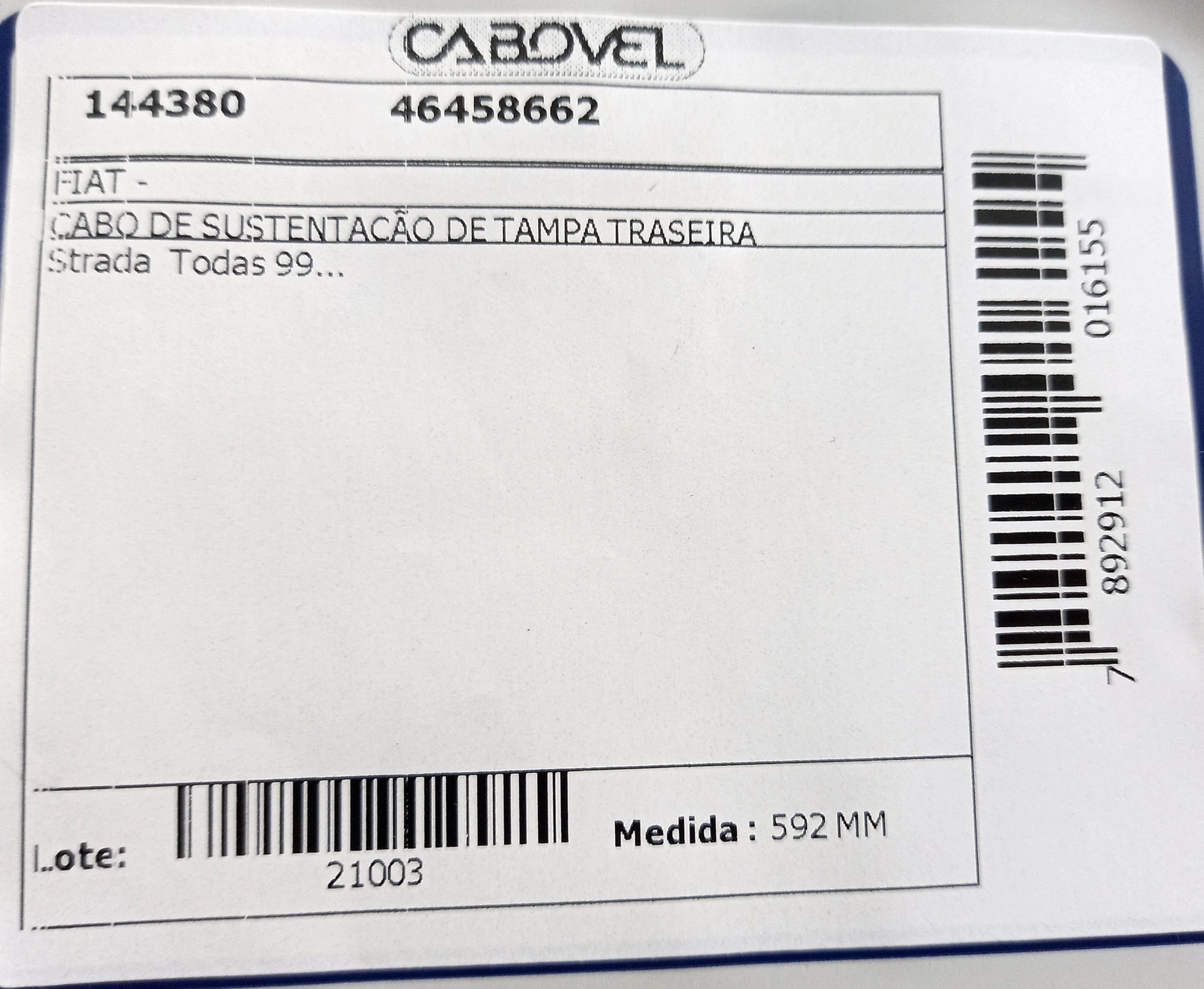 CABO LIMITADOR TAMPA TRASEIRA FIAT STRADA 99/ - CACAMBA 592MM
