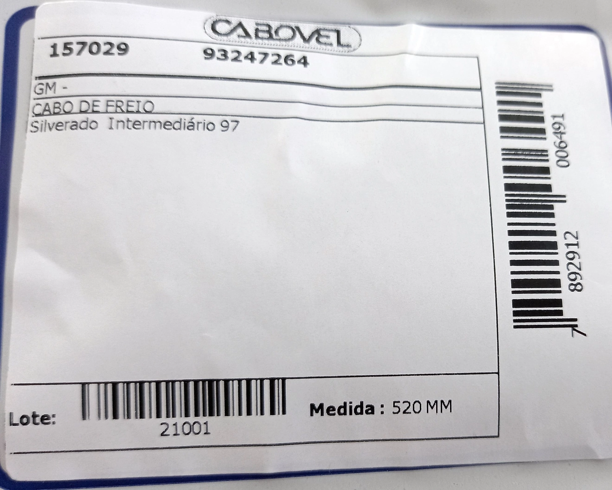 CABO FREIO INTERMEDIÁRIO 520MM GM SILVERADO 1997/