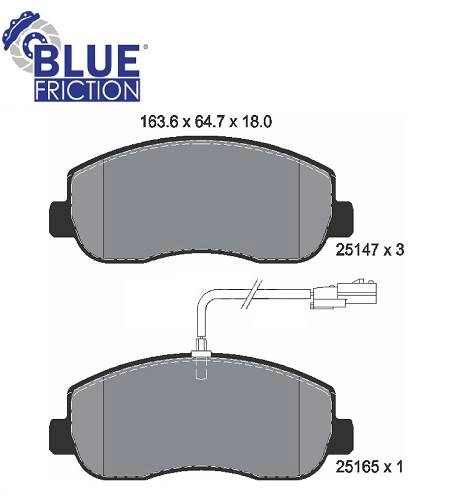 PASTILHA DE FREIO DIANTEIRA RENAULT MASTER 2010/ COM ALARME - COMPRIMENTO 163,50 MM