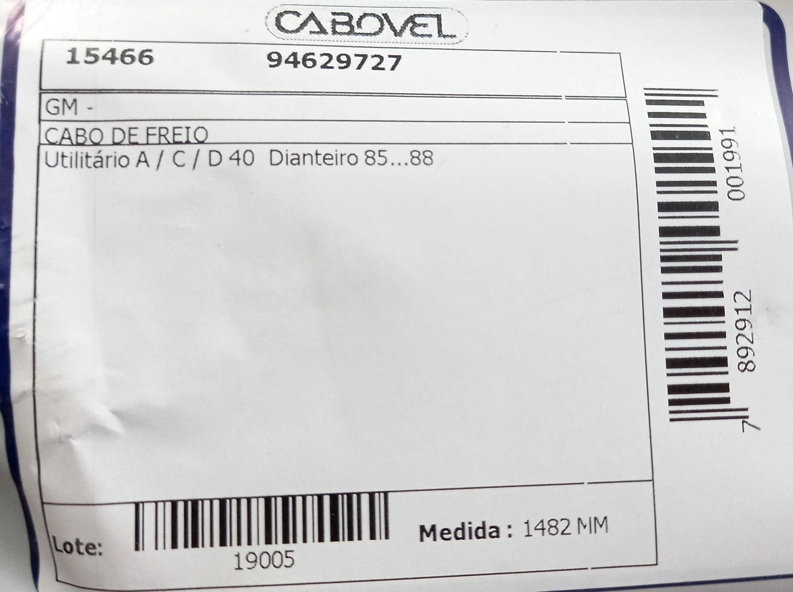 CABO FREIO DIANTEIRO 1482MM GM A/C/D-40 85/88 1482
