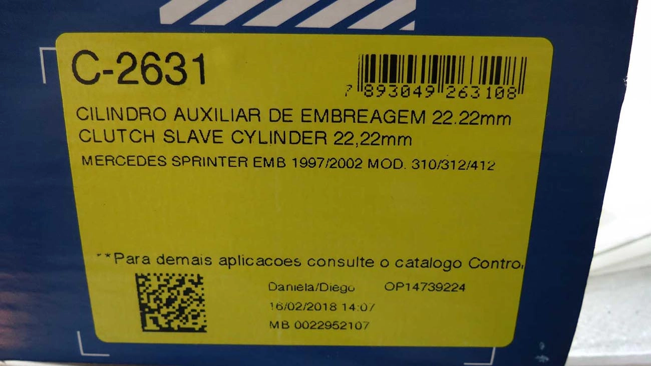 CILINDRO AUXILIAR/ESCRAVO EMBREAGEM 22,22MM 7/8P MB SPRINTER 97/ 310/412 2.5 8V