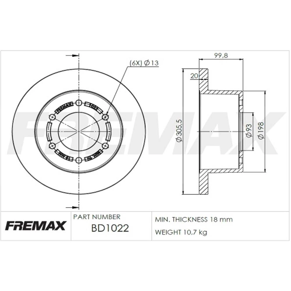DISCO FREIO TRASEIRO SÓLIDO 305,50MM 6 FUROS TROLLER T4 2013/