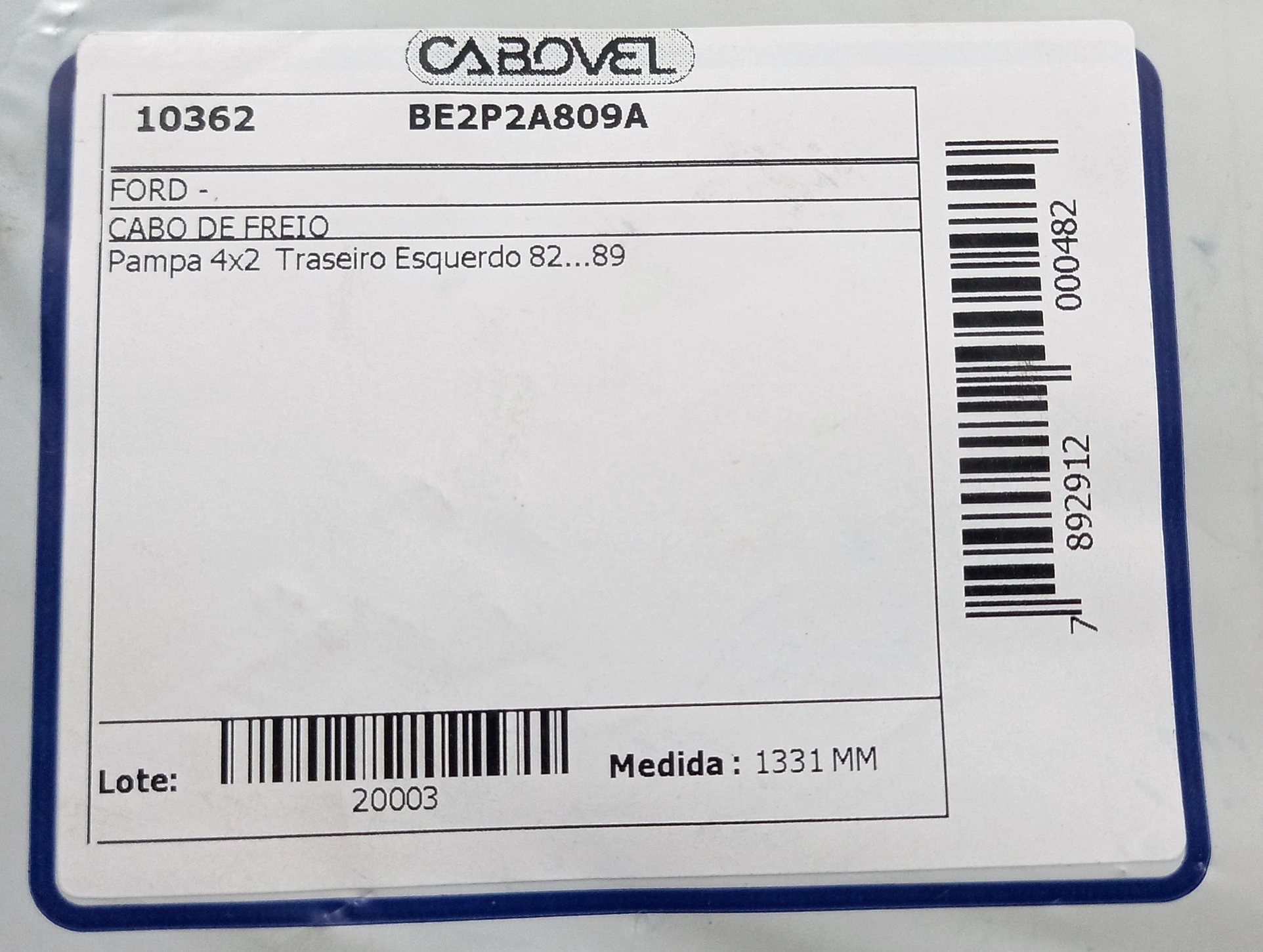 CABO DE FREIO TRASEIRO ESQUERDO FORD PAMPA 4X2 1982/1989 - 1331MM