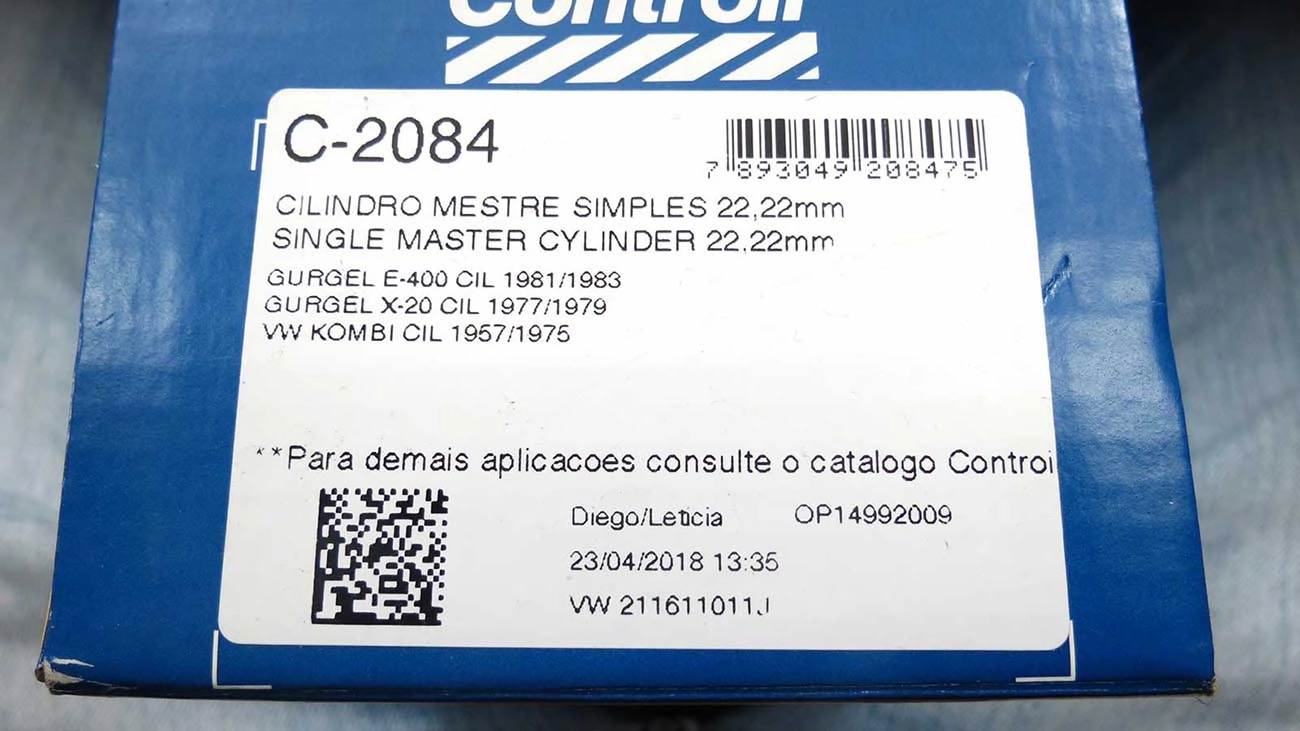 CILINDRO MESTRE FREIO SIMPLES VW KOMBI 57/75 - 7/8 - 22,22MM