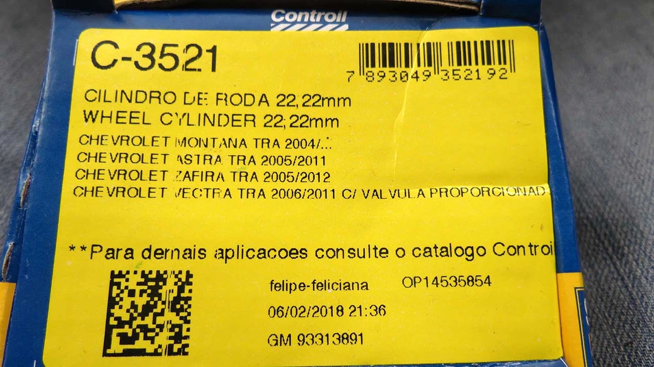 CILINDRO RODA FREIO TRASEIRO LADO DIREITO/ESQUERDO TRASEIRA GM ASTRA/ZAFIRA 05/ MONTANA 04/ NOVO VECTRA 06/