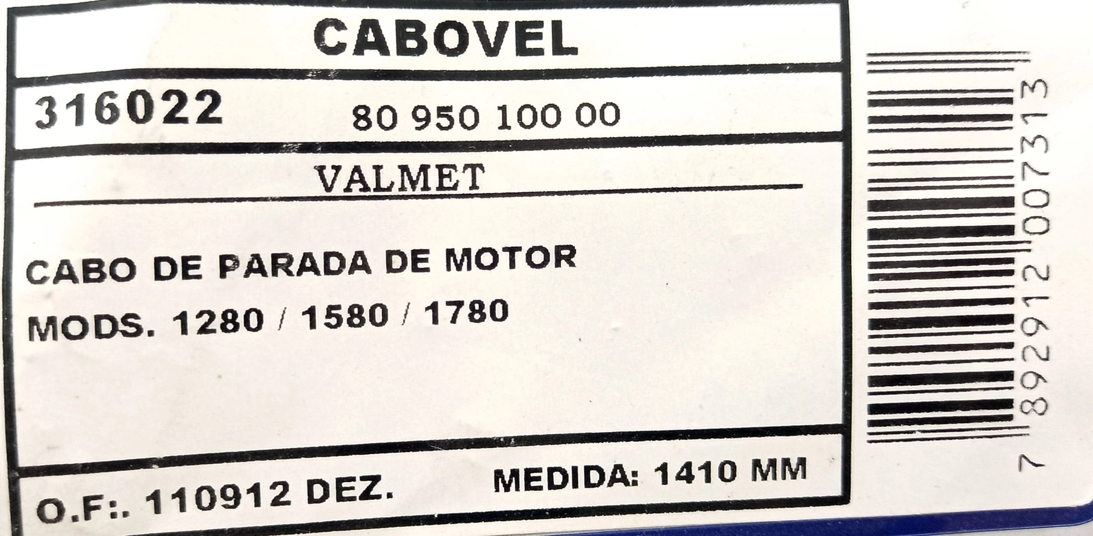 CABO PARADA MOTOR/ESTRANGULADOR VALMET 1280/1580/1780 - 1410MM