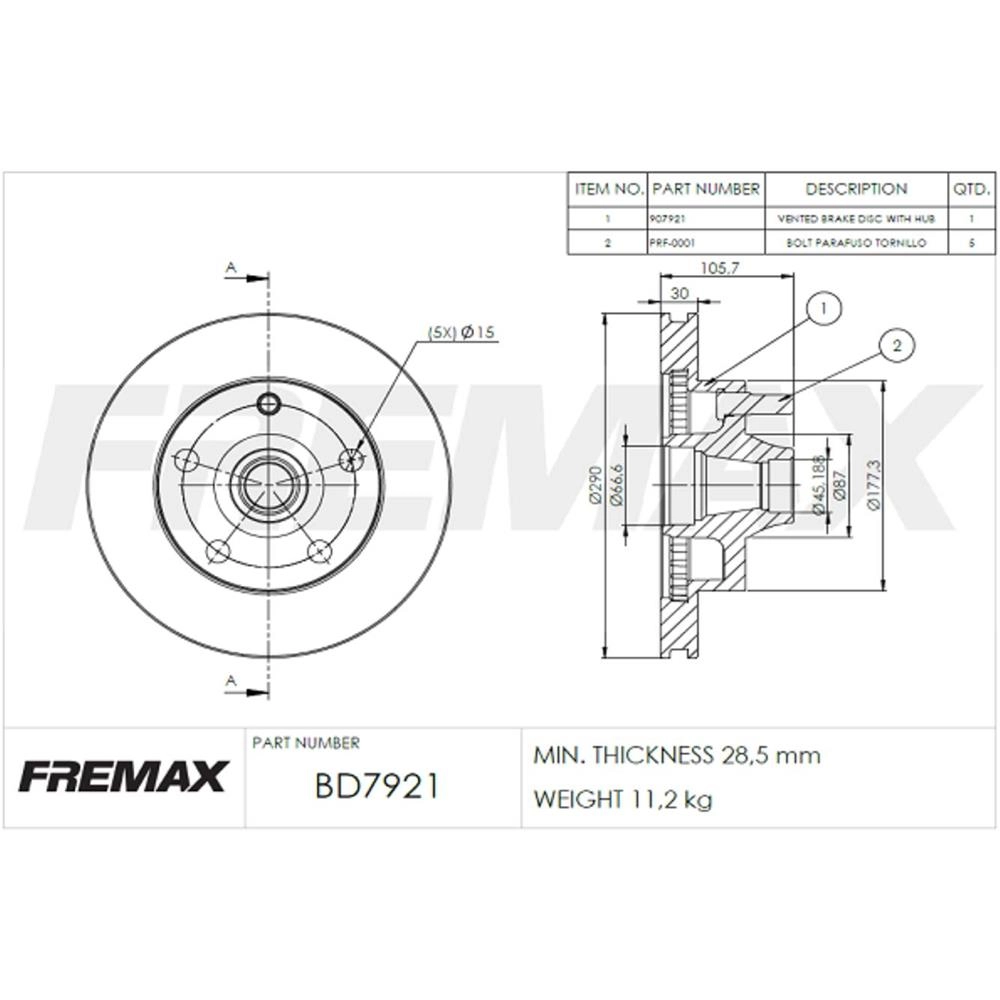 DISCO FREIO DIANTEIRO COM CUBO VENTILADO 290MM FORD F-1000 79/92