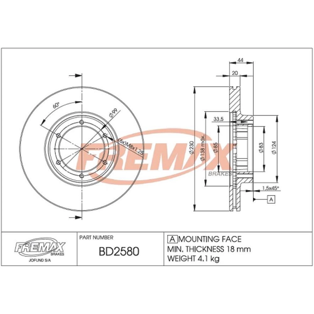 DISCO FREIO DIANTEIRO VENTILADO 230MM FORD CORCEL/DEL REY/PAMPA 83/
