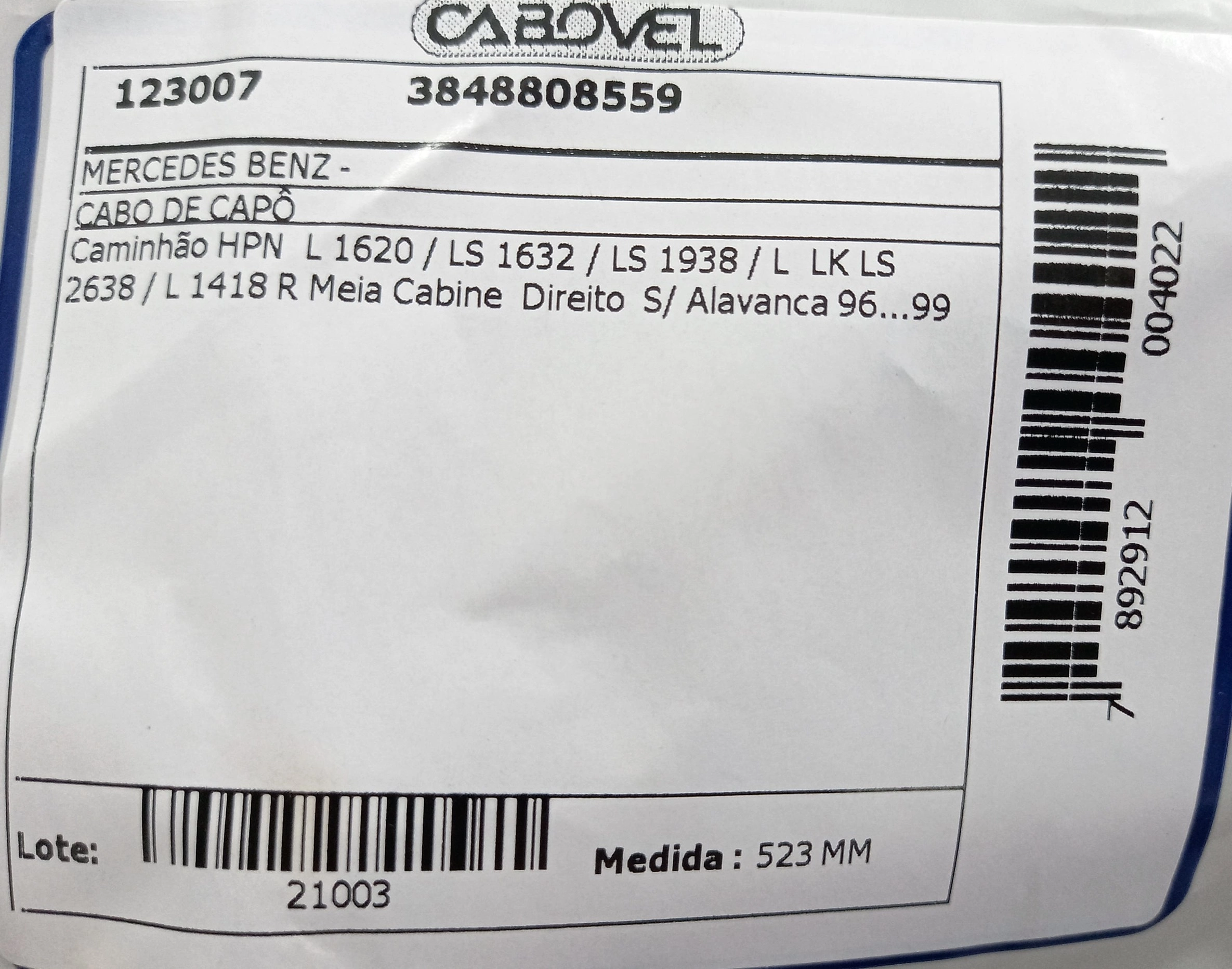 CABO CAPO MB LN/LS 1625/1630 - DIREITO S/ALAVANCA 96/ 523