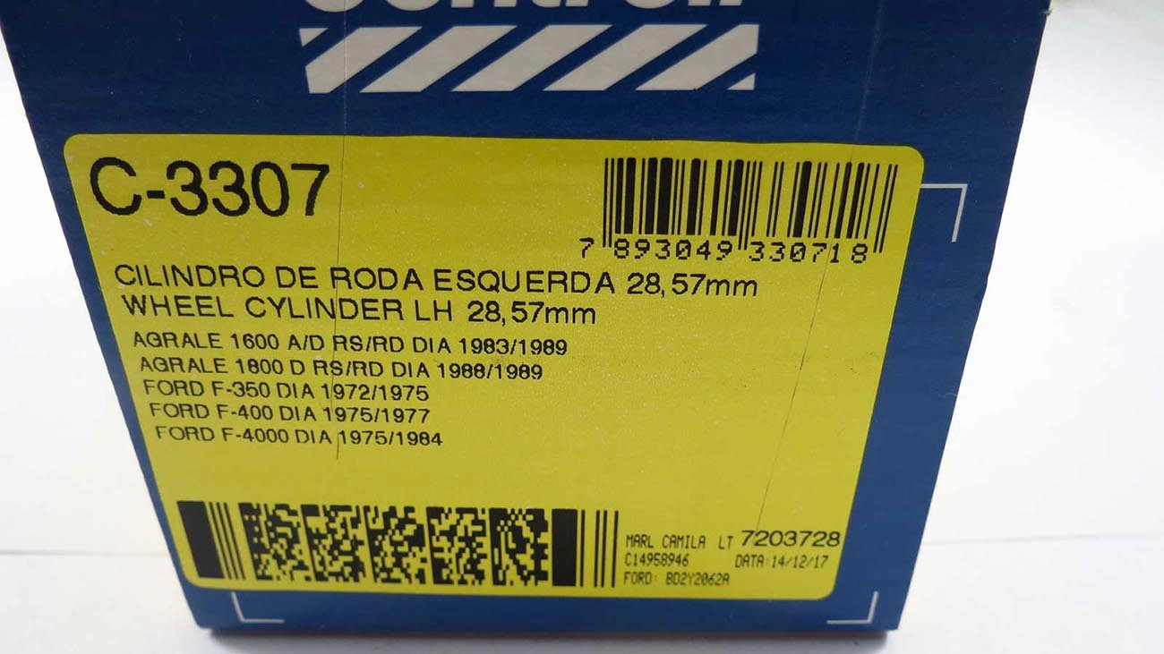 CILINDRO RODA FREIO DIANTEIRO LADO ESQUERDO DIANTEIRA ESQUERDA AGRALE 1600/1800 90/ FORD F-350/400/4000 72/84 1-1/8 28,570MM