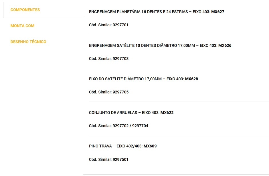 KIT REPARO DIFERENCIAL/CAIXA SATÉLITE EIXO BRASEIXOS 403 GM OPALA 75/85