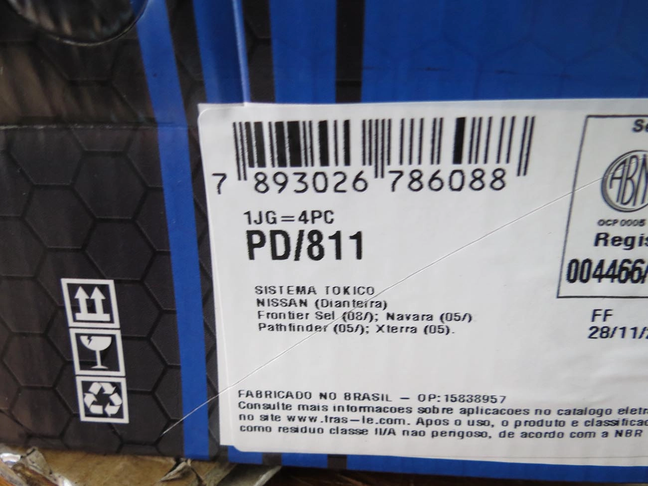 PASTILHA FREIO RODA DIANTEIRA NISSAN FRONTIER 08/16 PATHFINDER 05/10 X-TERRA