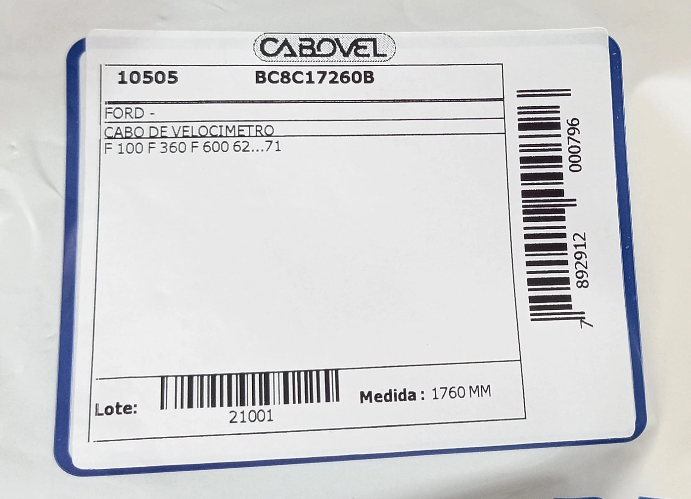 CABO DO VELOCIMETRO FORD F-100/350/600 62/71 - 1760MM - PORCAS 7/8 - 5/8
