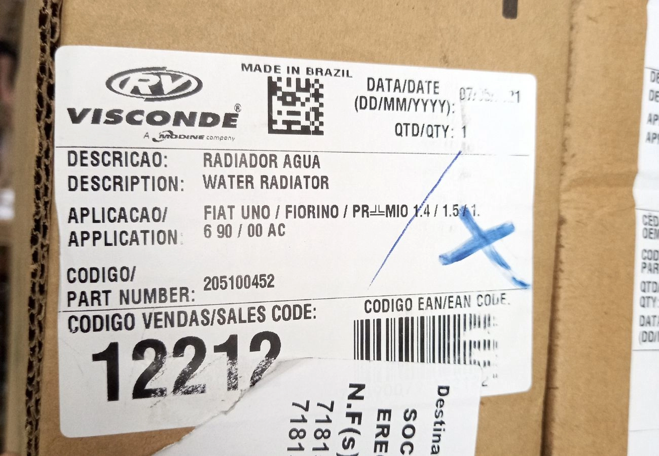 RADIADOR SEM RESERVATÓRI FIAT FIORINO 1.6 91/97 - PREMIO 90/94 - UNO 1.4/1.5/1.6 8V 90/97 - COM/ACD