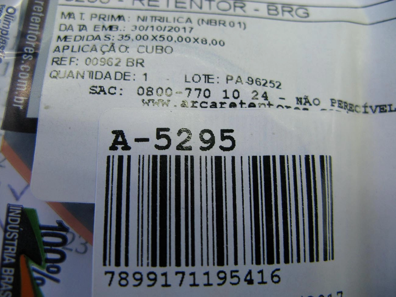 RETENTOR MOTOR DIANTEIRO VW GOL/VOYAGE/PARATI/SAVEIRO/LOGUS 1.0/1.6 AE