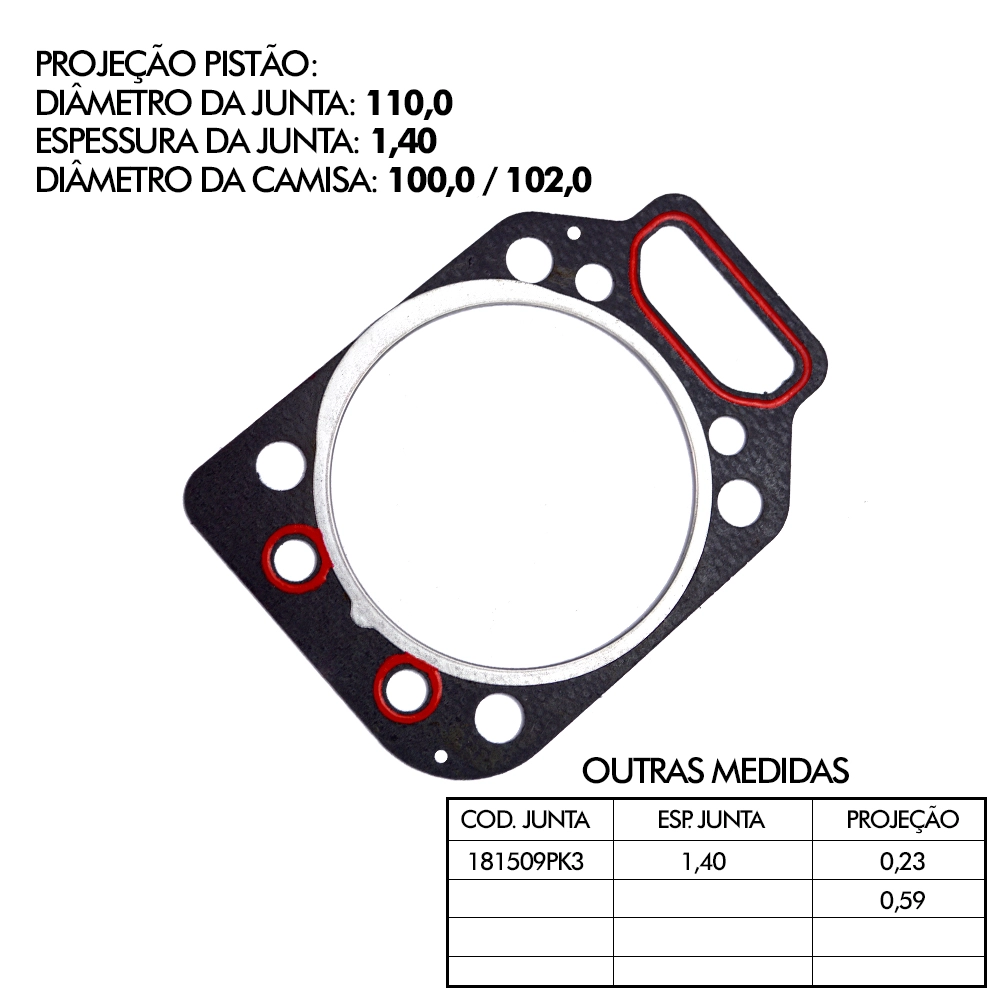 JUNTA CABEÇOTE DE FIBRA 1,40MM AGRALE/CASE/FORD/VALTRA/VW - COM MOTOR MWM D229 3/4/6 CILINDROS