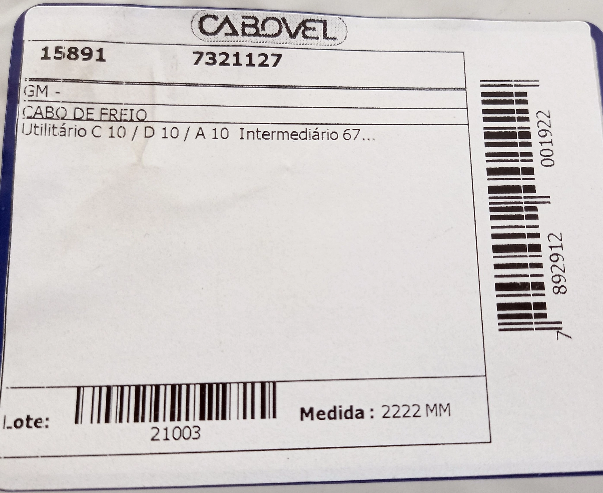 CABO FREIO GM C-10/D-10/A-10 - INTERMEDIARIO 67/ 2222