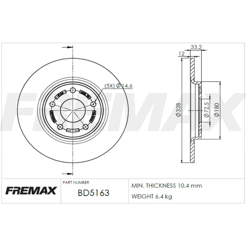DISCO FREIO TRASEIRO SÓLIDO 328MM FIAT FREEMONT 11/16 CHRYSLER TOWN COUNTRY 10/15 DODGE JOURNEY