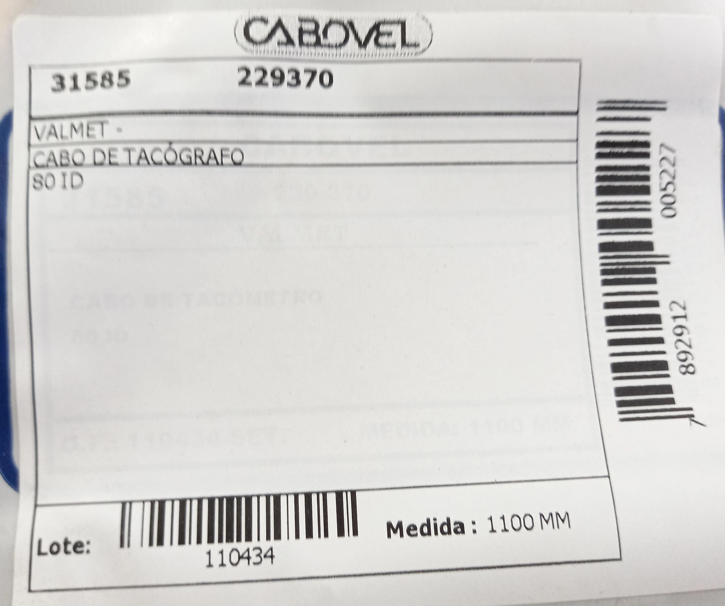 CABO TACOMETRO VALMET 80 ID 1100