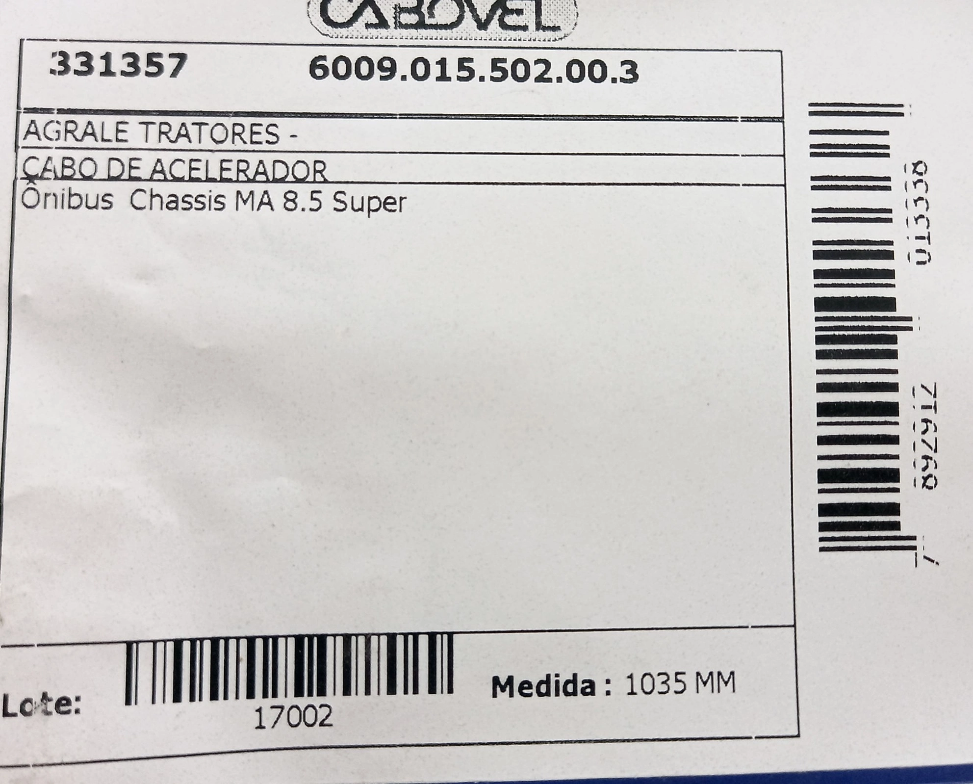 CABO ACELERADOR 1035MM AGRALE MICRO ONIBUS CHASSIS MA 8.5 SUPER 1035