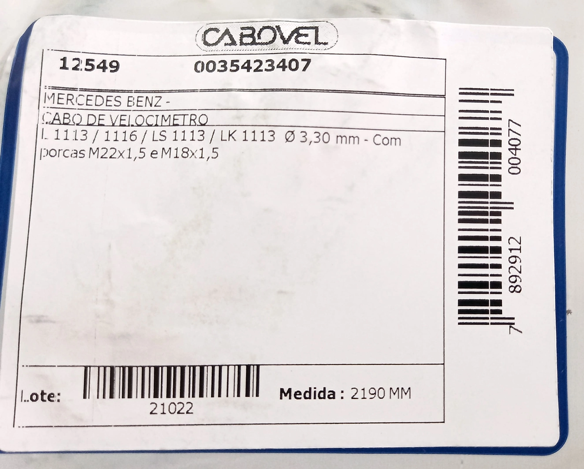 CABO VELOCIMETRO MB L 1113/1116/LS 1113/LK 1113 - DIAMETRO DO CABO 3.20MM 2190MM