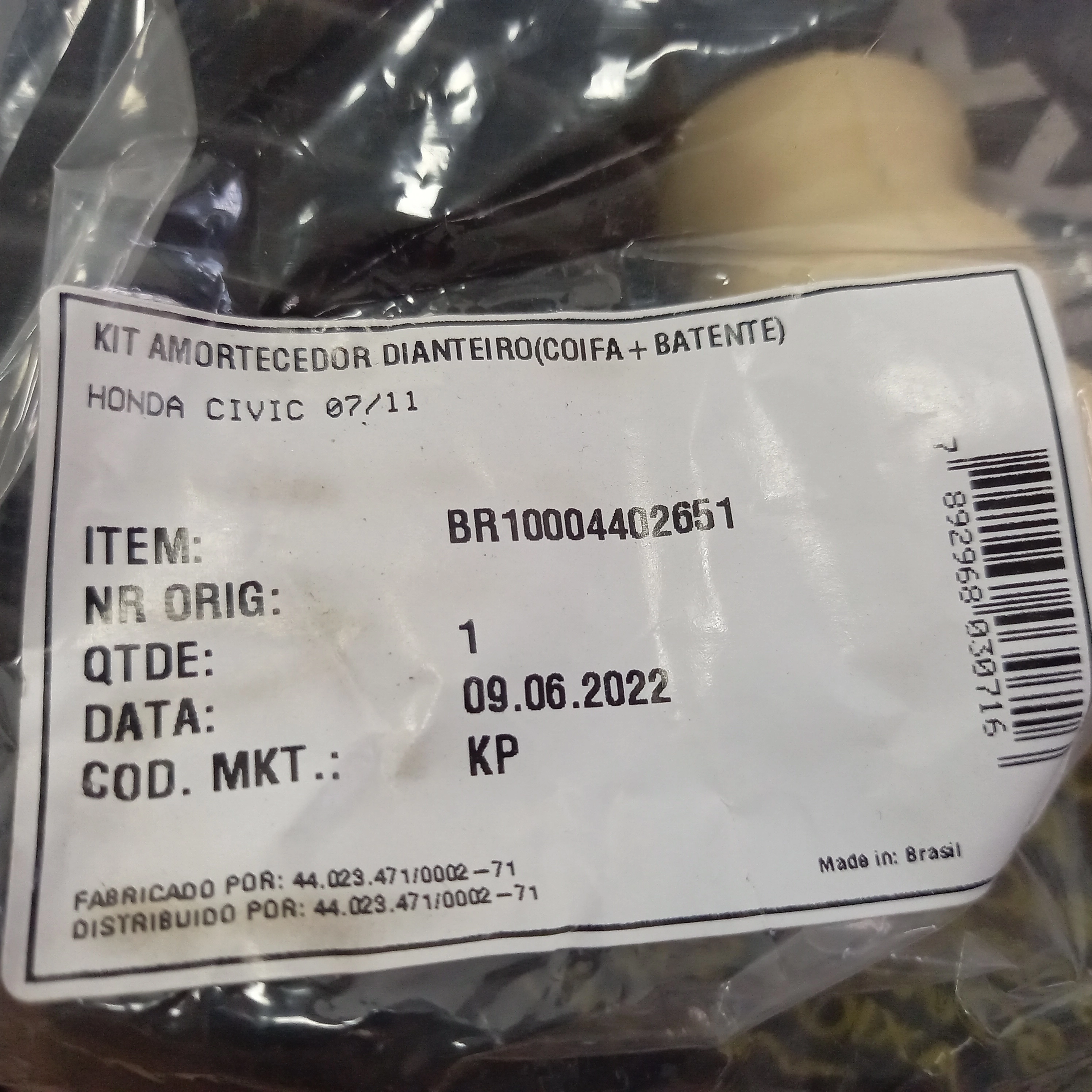 KIT AMORTECEDOR DIANTEIRO ESQUERDO HONDA NEW CIVIC 07/11 - BATENTE E COIFA