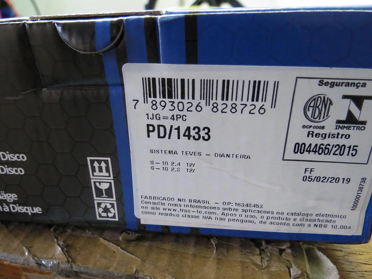 PASTILHA FREIO RODA DIANTEIRA GM NOVA S-10 2.4/2.8 2012/2016 TRAILBLAZER 2013/