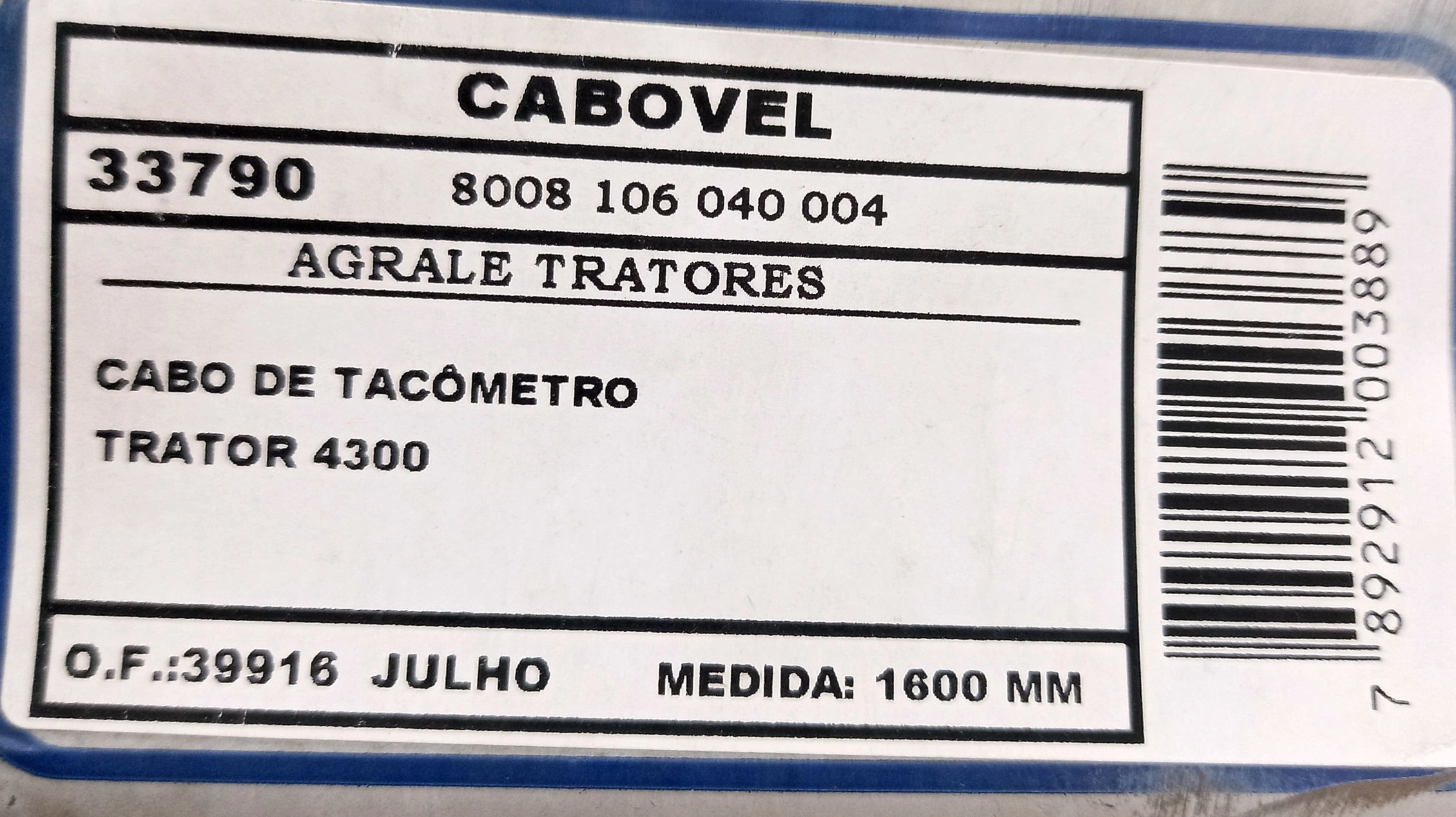 CABO VELOCIMETRO AGRALE TACOMETRO TRATOR 4300 1600