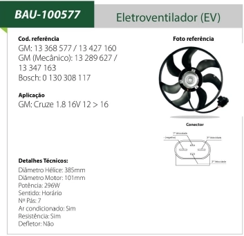 ELETROVENTILADOR GM CRUZE 1.8 16V 2012/2016 - C/AC