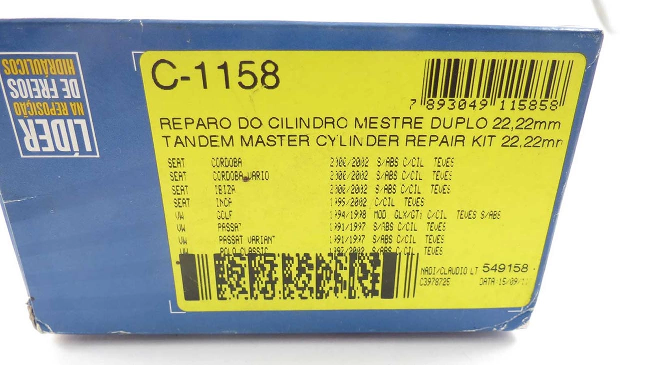 REPARO CILINDRO MESTRE DUPLO 22.22MM VW GOLF GLX/GTI 94/98 PASSAT/VARIANT ALEMAO 95/97 POLO CLASSIC VAN