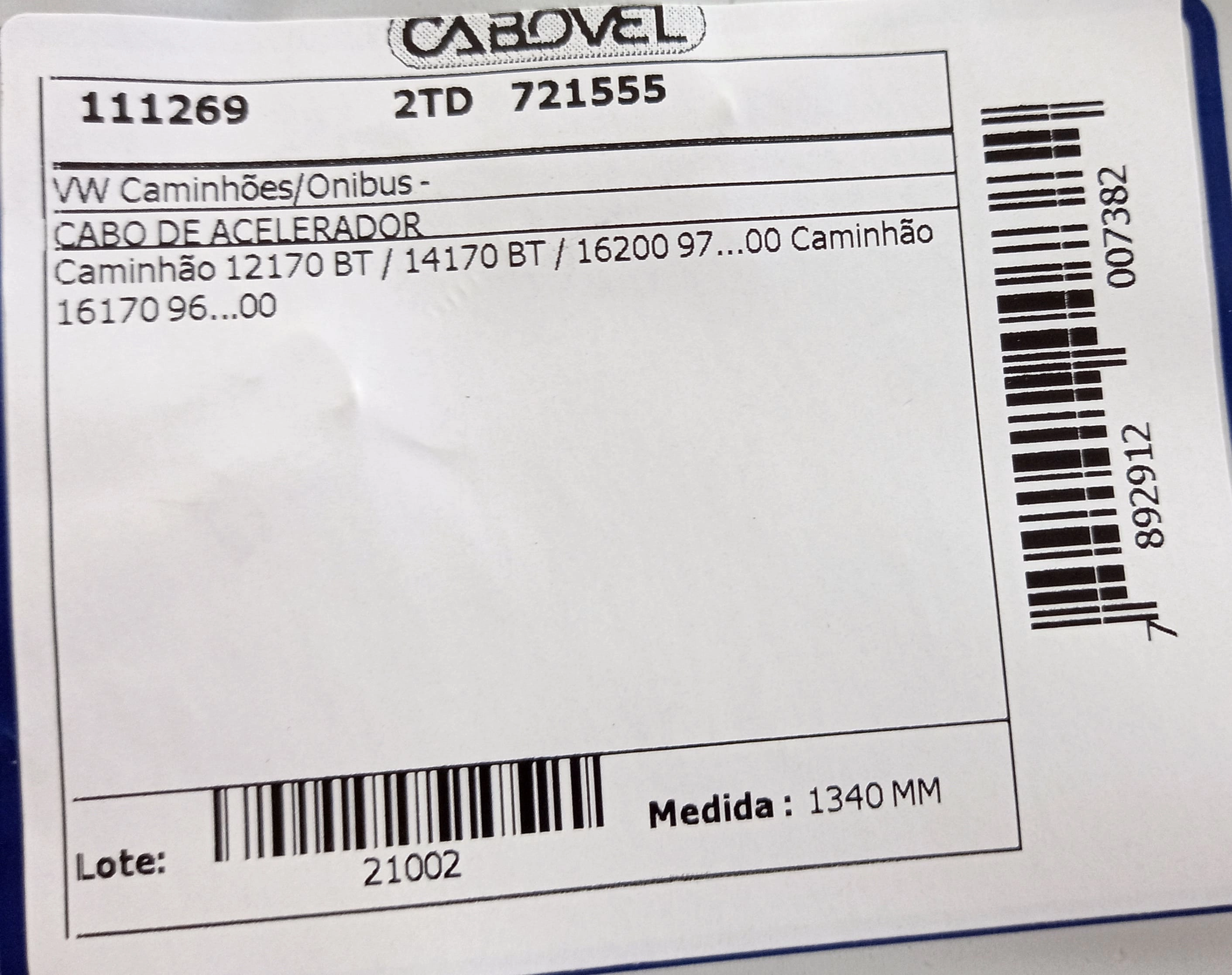 CABO ACELERADOR 1340MM VW 12170 BT/14.170 BT/16.170/16.200 96/00