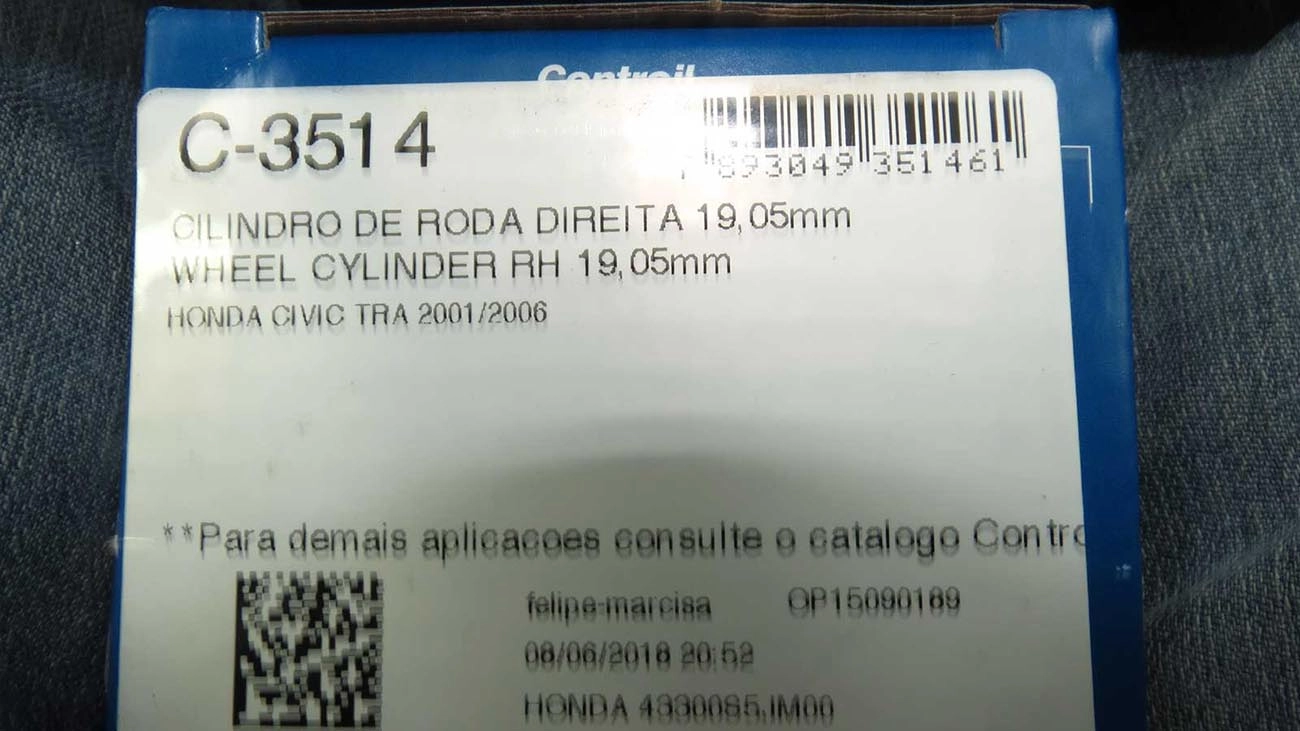 CILINDRO RODA TRASEIRA DIREITA HONDA CIVIC 2001/2006