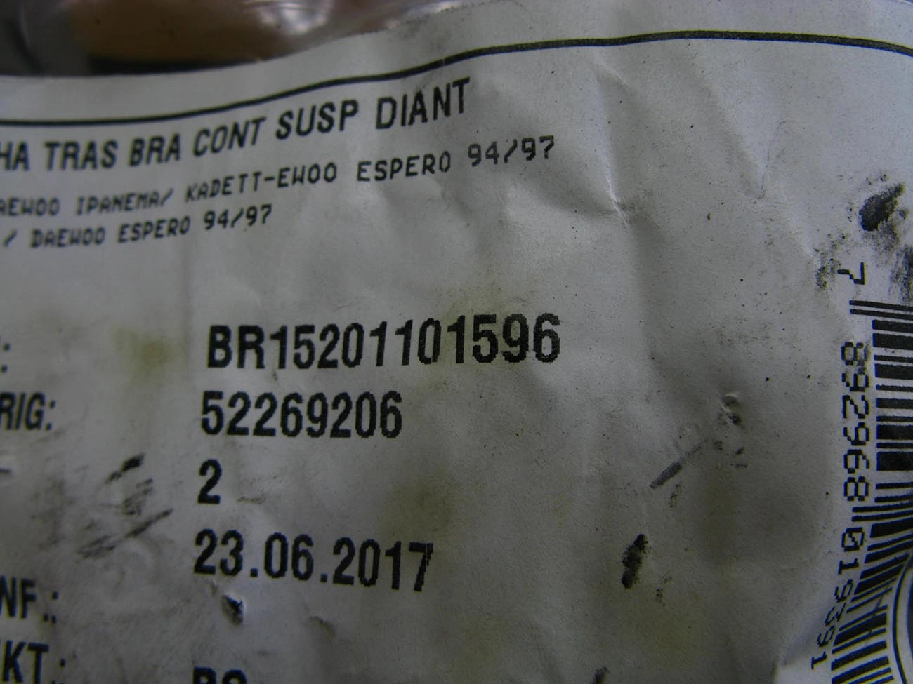 BUCHA TRASEIRA BANDEJA SUSPENSÃO DIANTEIRA GM KADETT/IPANEMA 1989/1998 DAEWOO ESPERO 1994/1997 LIGHT