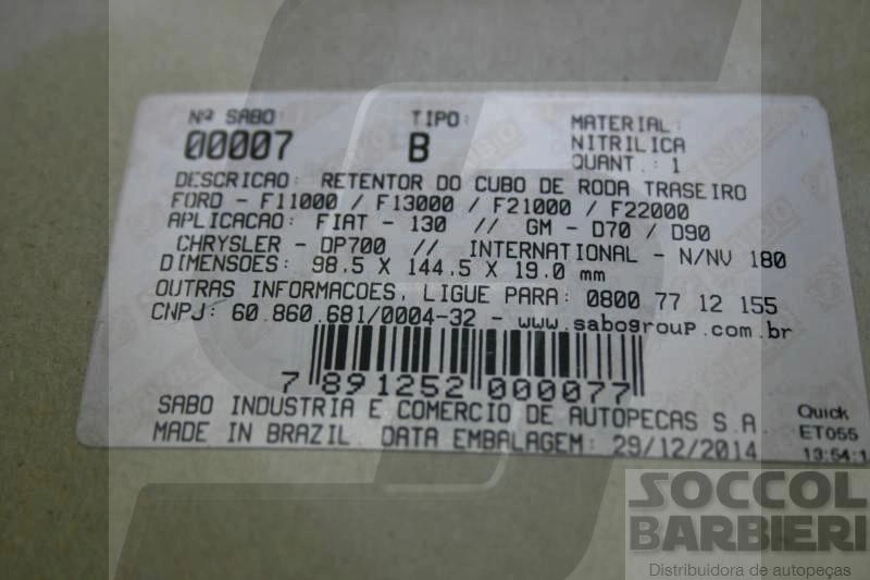 RETENTOR CUBO RODA TRASEIRA INTERNO 98,50X144,50X19,00MM VW 11.130/11.140/12.140/13.130/14.140/14.210 98,50X144,50X19MM