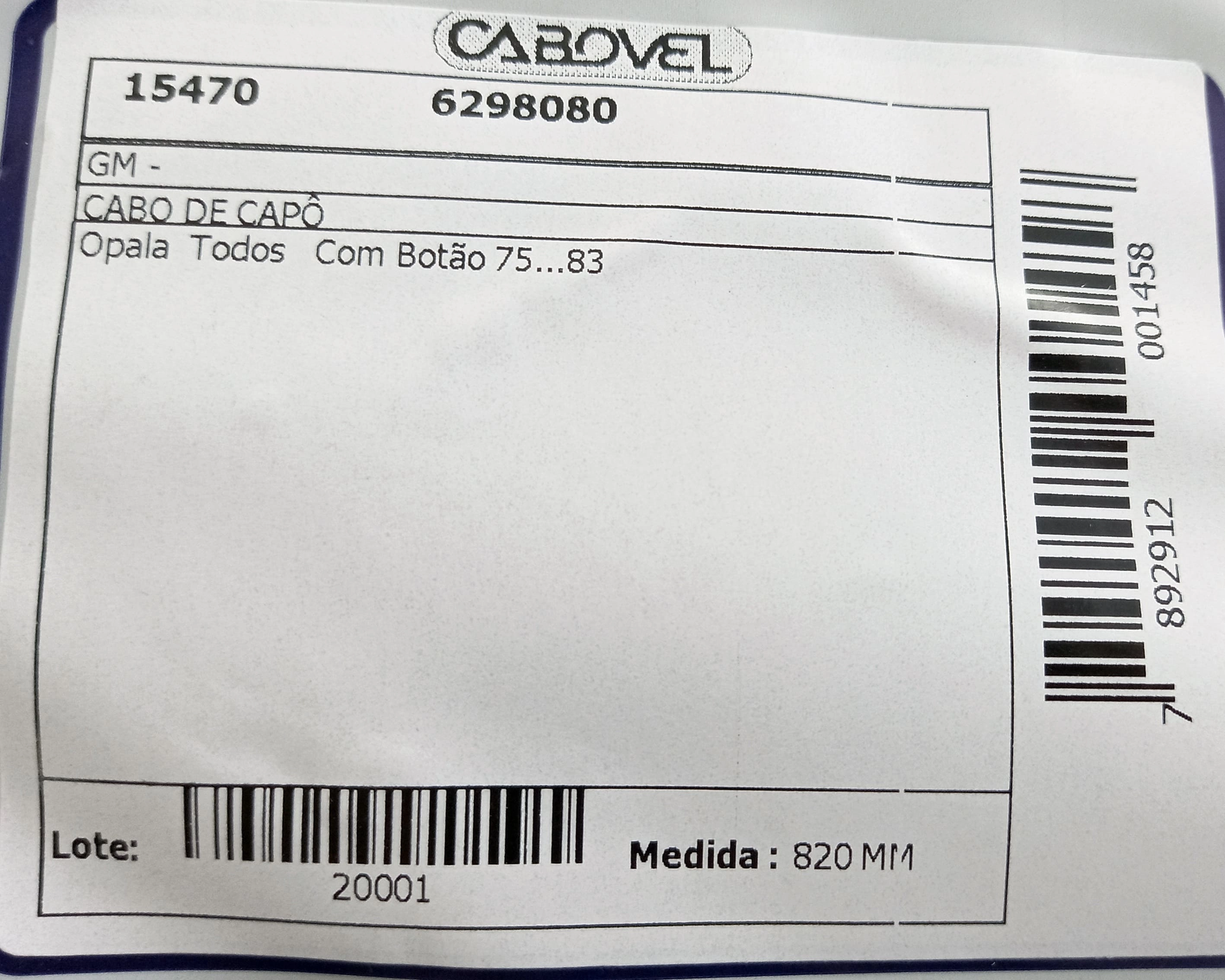 CABO CAPO GM OPALA/CARAVAN - TODOS 75/83 820