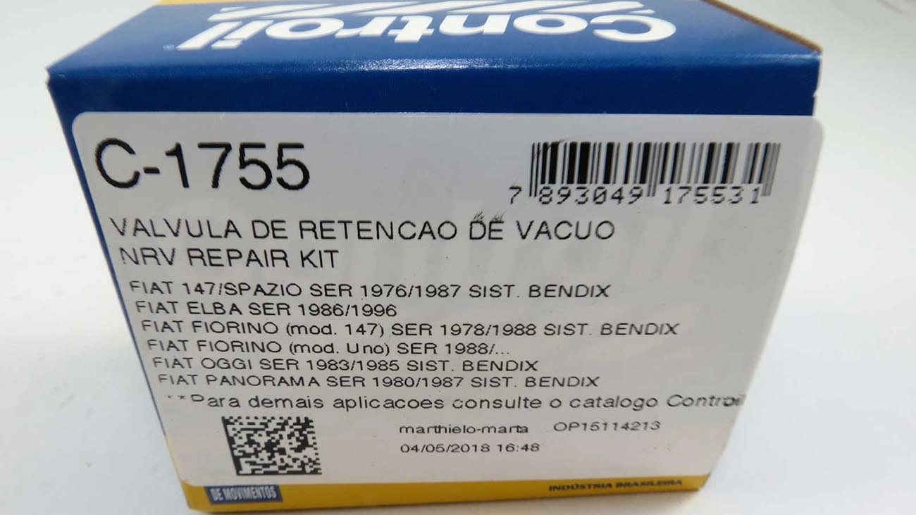 VÁLVULA RETENÇÃO VÁCUO VALVULA SERVO FREIO FIAT 147/UNO/ELBA/FIORINO P/SERVO BENDIX AGRALE 1600/1800