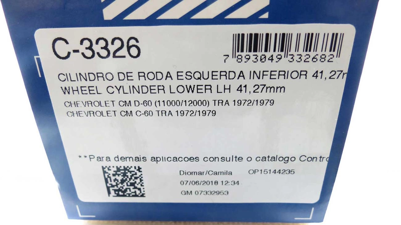 CILINDRO RODA FREIO TRASEIRO LADO ESQUERDO INFERIOR TRASEIRA ESQUERDA GM A/C/D-60 72/79 1-5/8 41,27MM